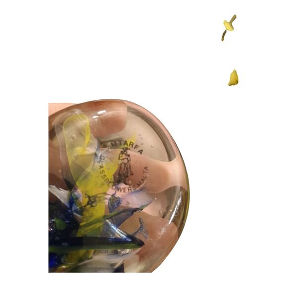 Mtarfa Art Glass Blue Yellow Paperweight Maltese Glassware Collectable VGUC - Picture 9 of 9